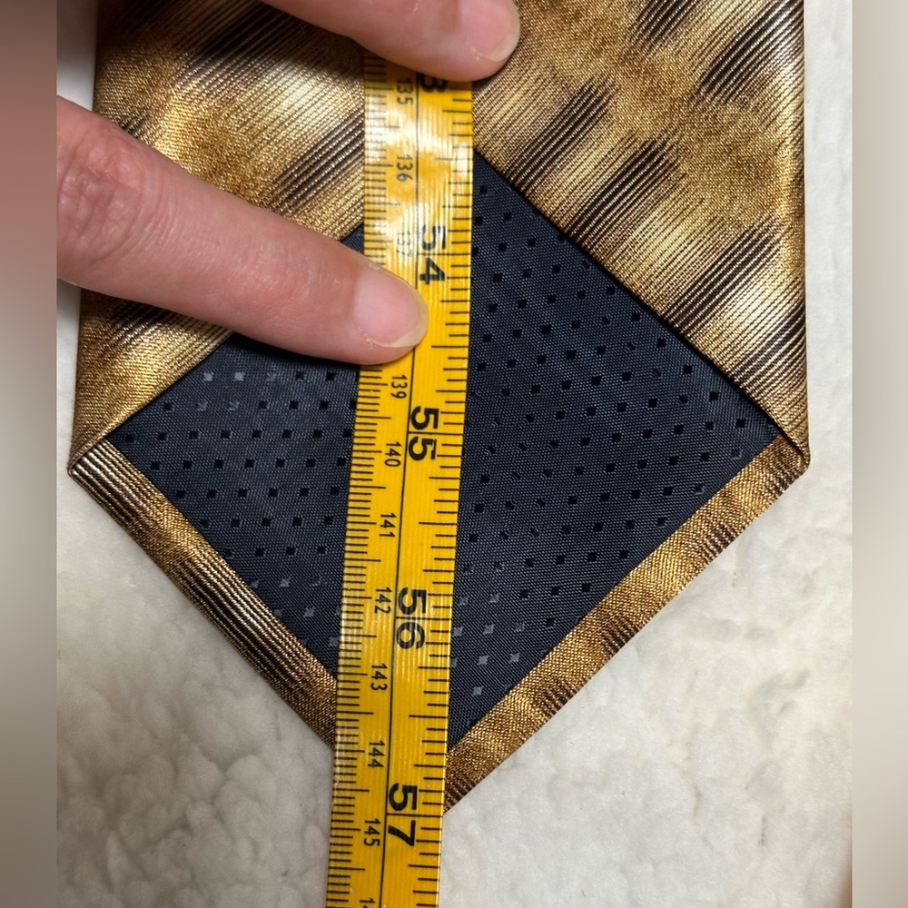 Yves Saint Laurent YSL Men’s Necktie 100% Silk Gold & Brown Diagonal Plaid - Picture 4 of 5